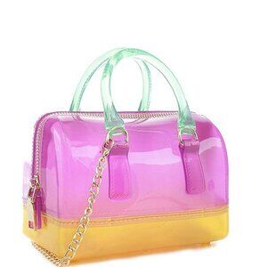 Deluxity Jelly Mini Bowling Bag Color Block Pink Orange Crossbody PVC